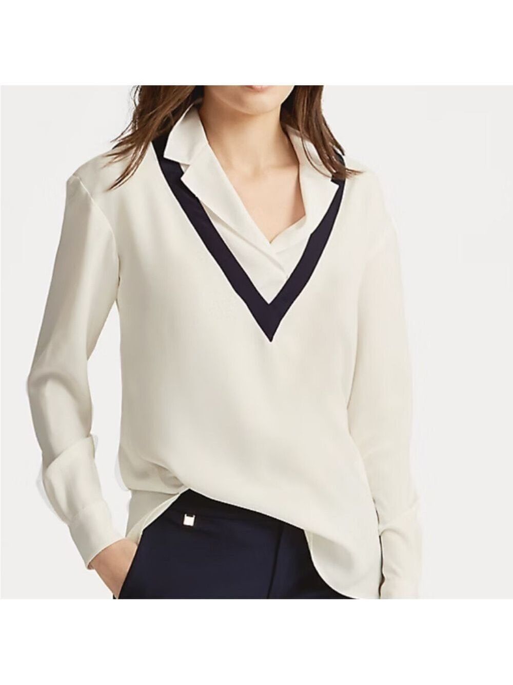 Lauren Ralph Lauren Cream Buttoned Blouse with Notched Collar - Picture 2 of 15